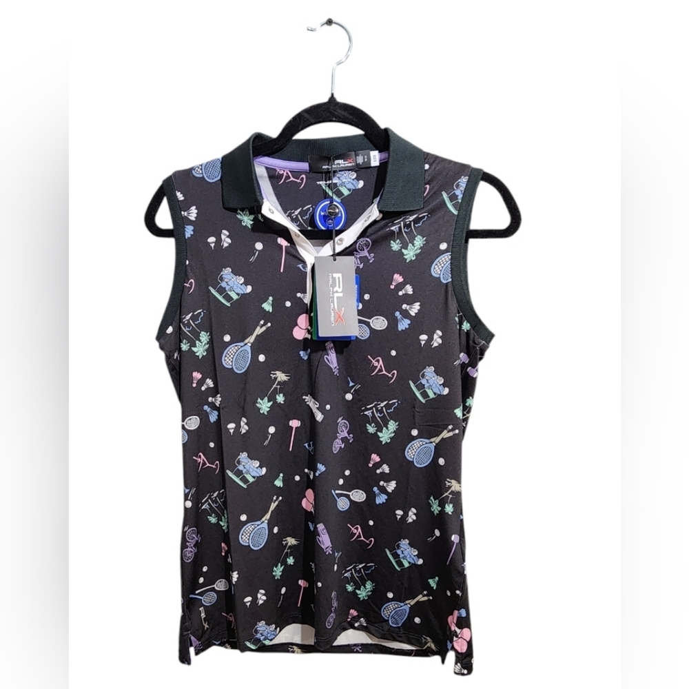 RLX Ralph Lauren Golf Black Performance Wicking Sleeveless Shirt Womens Sz S